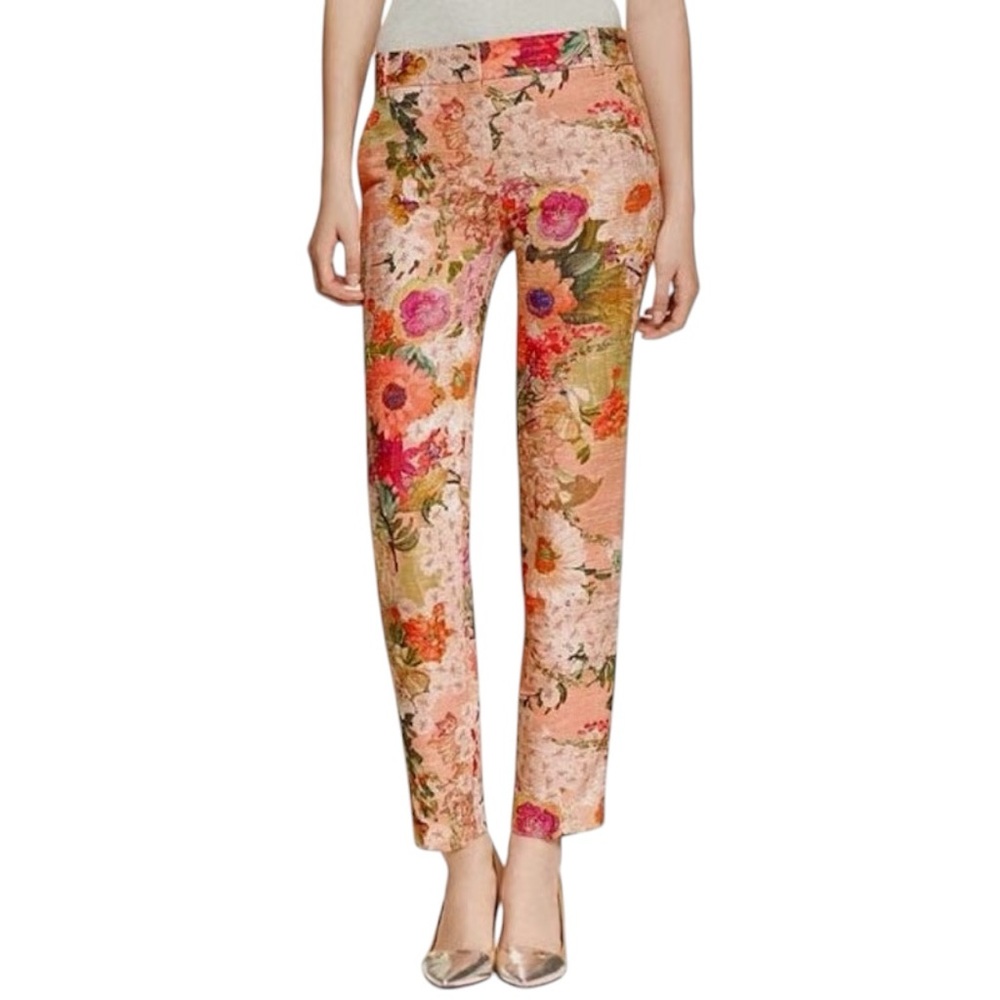 Tory Burch Harp Floral Print Jacquard Straight Leg Pants Size 6 in EUC